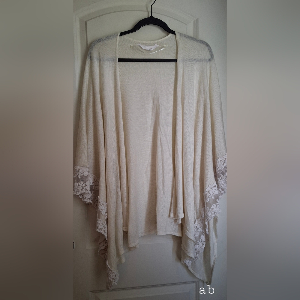 Lauren Conrad Lace Cream Kimono Coverup Boho Gypsy Casual Neutral Office